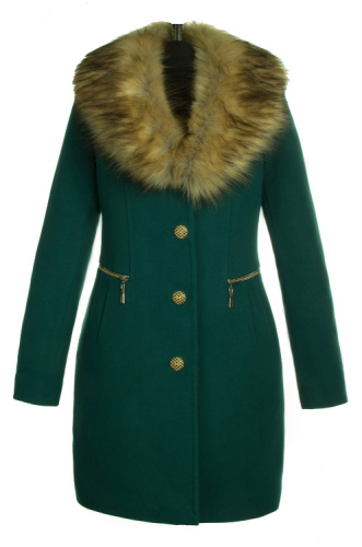 Пальто утепленное Жозефина зеленая мех У 0031