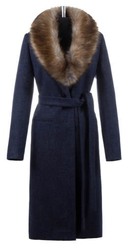 Пальто утепленное Синди темно-синяя кашемир мех У 0133