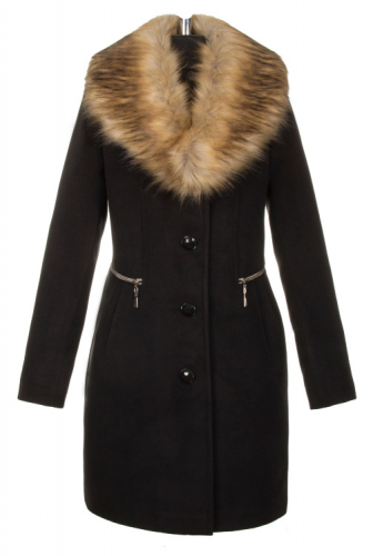 Пальто утепленное Жозефина черная кашемир мех У 0036