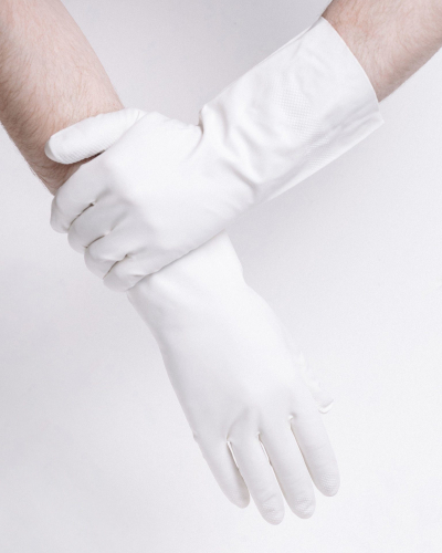 Белые нитриловые хозяйственные перчатки (тонкие) 