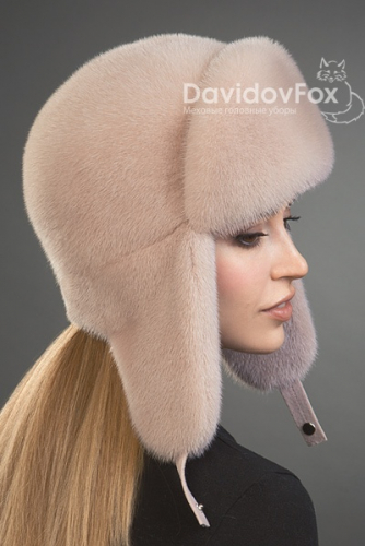 Шапка женская Ушанка норка дымчатая роза