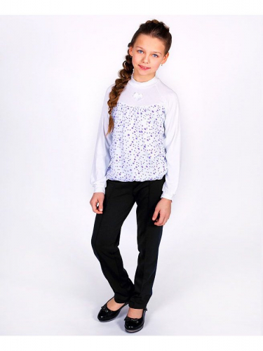 Школьный комплект для девочки с белой водолазкой (блузкой) с шифоном и черными брюками