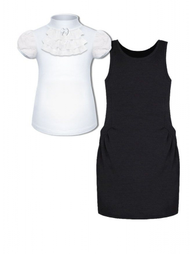 Школьный комплект для девочки с серым сарафаном и белой блузкой 78923-7871