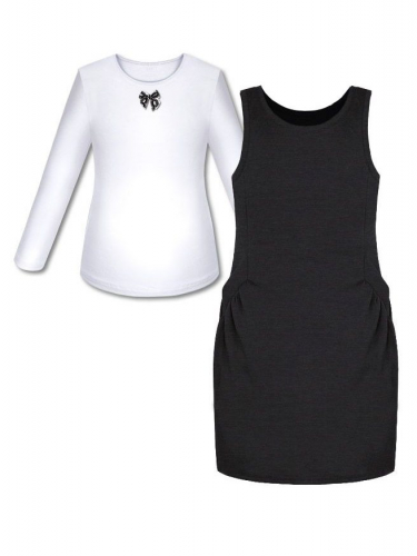 Школьный комплект для девочки с белым джемпером (блузкой) и черным сарафаном
