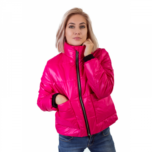 Утепленная женская куртка с обьемным карманом цвет фуксия KG013