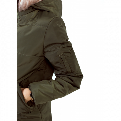 Куртка женская с капюшоном,утепленная синтепоном, цвет- хаки