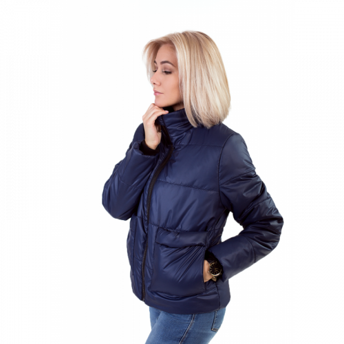 Утепленная женская куртка с обьемным карманом, цвет - синий KG013