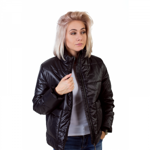Утепленная женская куртка с объемным карманом, цвет -черный