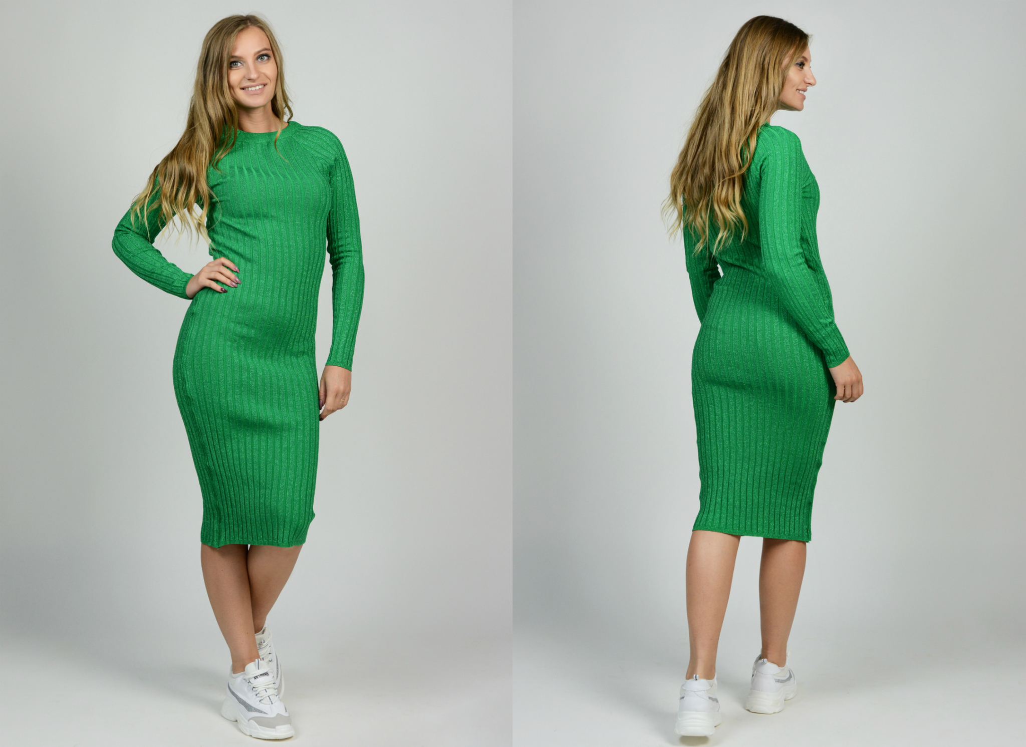 Зеленое трикотажное платье