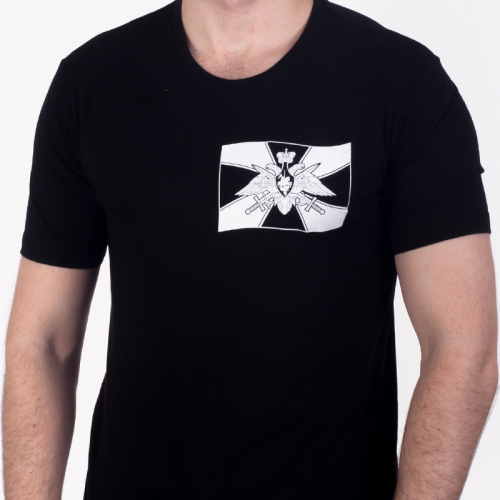 Черная футболка с эмблемой Погранвойск. Вопрос «что подарить пограничнику?» - решен! №199А ОСТАТКИ СЛАДКИ!!!!
