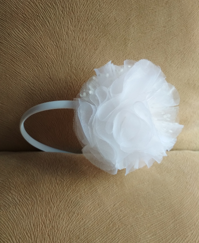 Ободок белый воздушный шар с фатином в мелкий горошек 8-9см