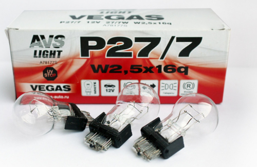 Лампа автомобильная AVS Vegas  12V. P27/7(W2,5x16q) BOX(10 шт.)
