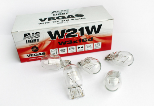 Лампа автомобильная AVS Vegas  12V. W21W(W3x16d) BOX(10 шт.)
