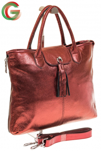 Бордовая сумка из натуральной кожи с блеском 1105