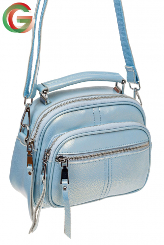 Летняя сумка-малышка из натуральной кожи, цвет голубой