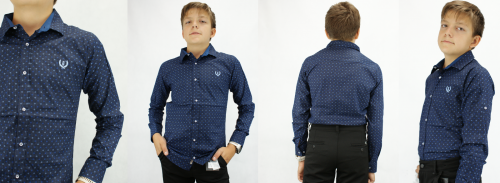 Рубашка для мальчика A-YUGI арт.18080 син точка
