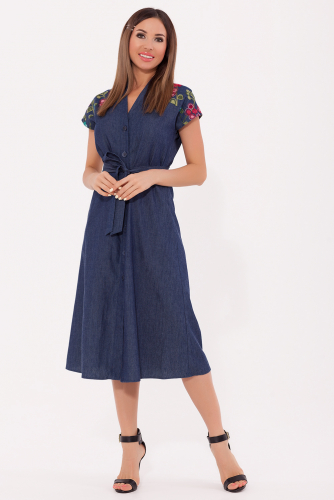 платье (Цвет: Синий джинс/вышивка) 933-0135