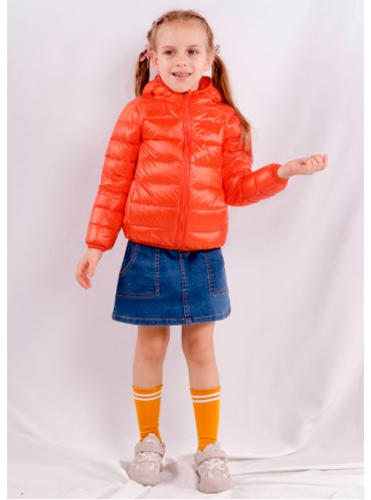 Детский короткий пуховик оранжевого цвета K02