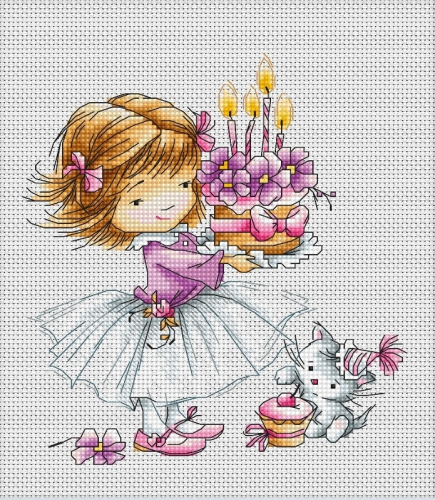 B1054 Девочка с котёнком и тортиком (Luca-S)
