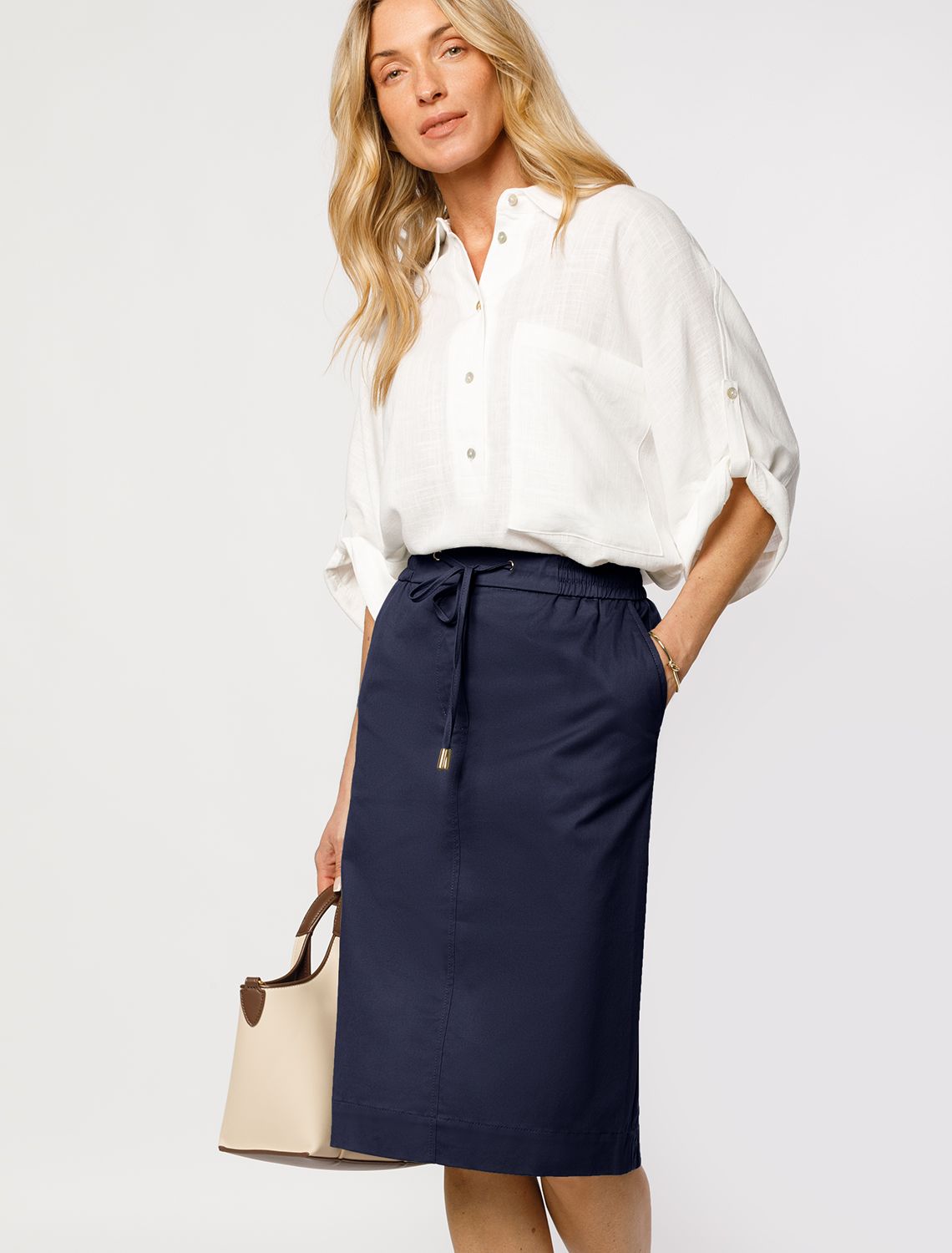 Юбка на резинке, с карманами из тонкого хлопкового твила с эластаном D26.188 темно-синий