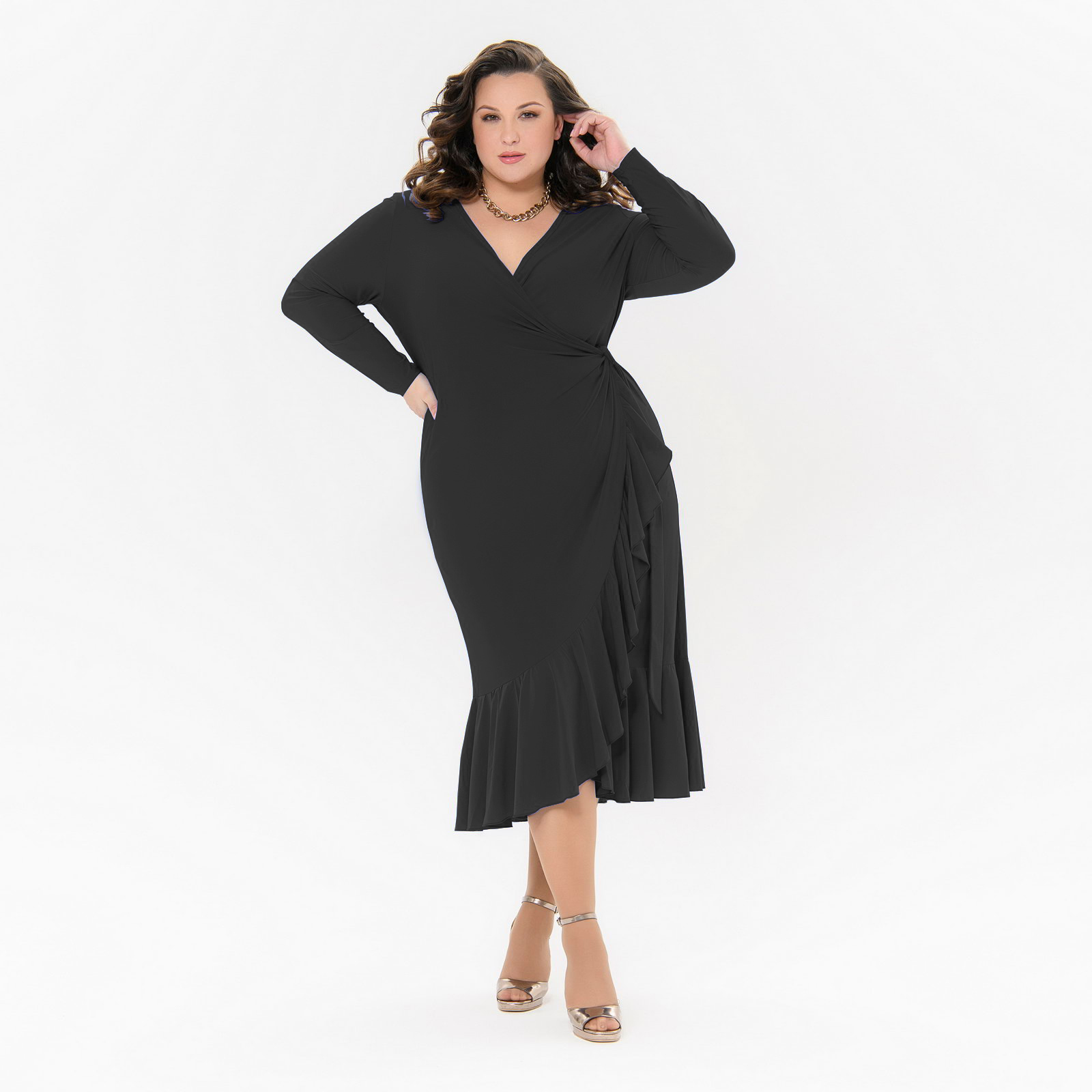 Платье с воланом из трикотажа -