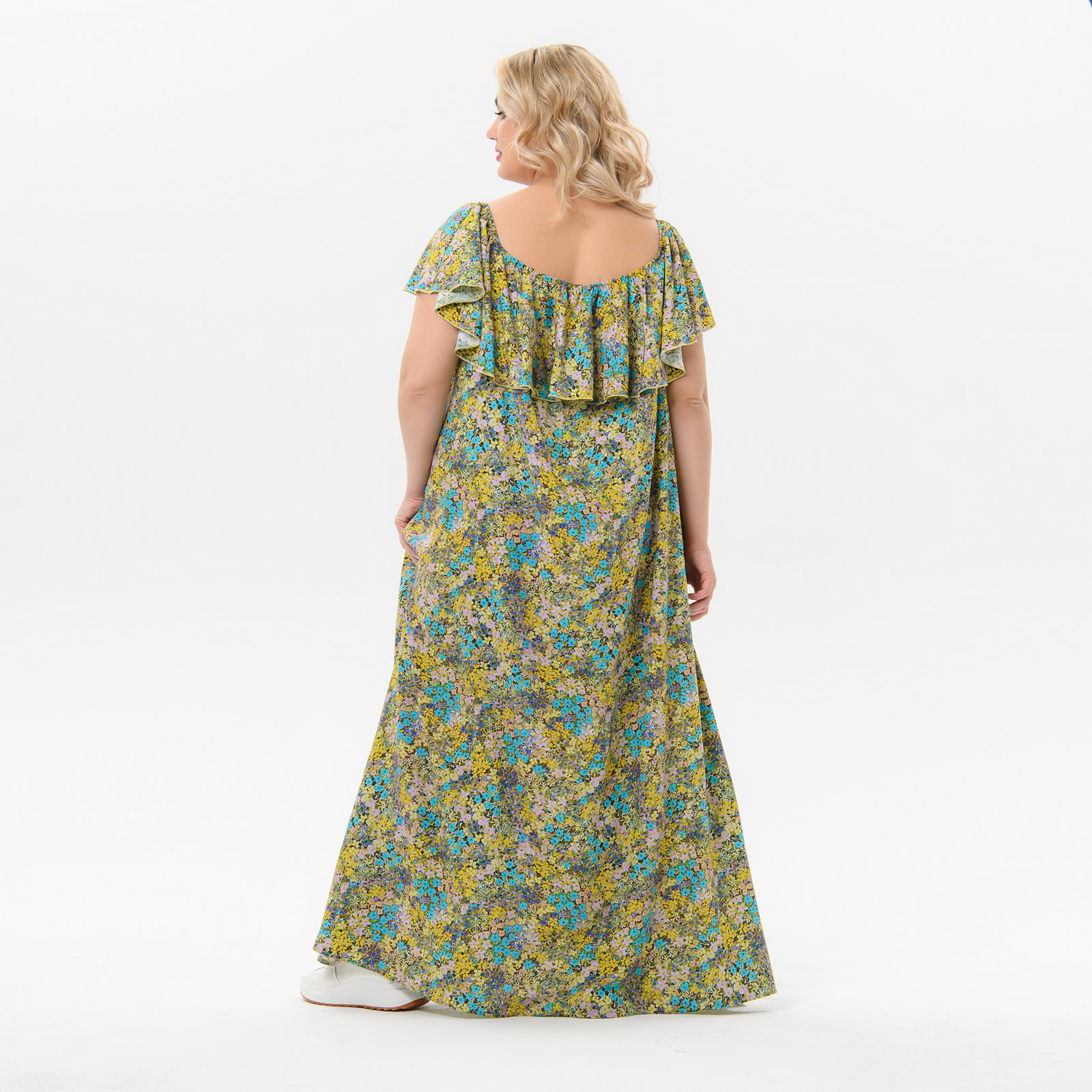 Платье из штапеля с воланом по горловине, принт