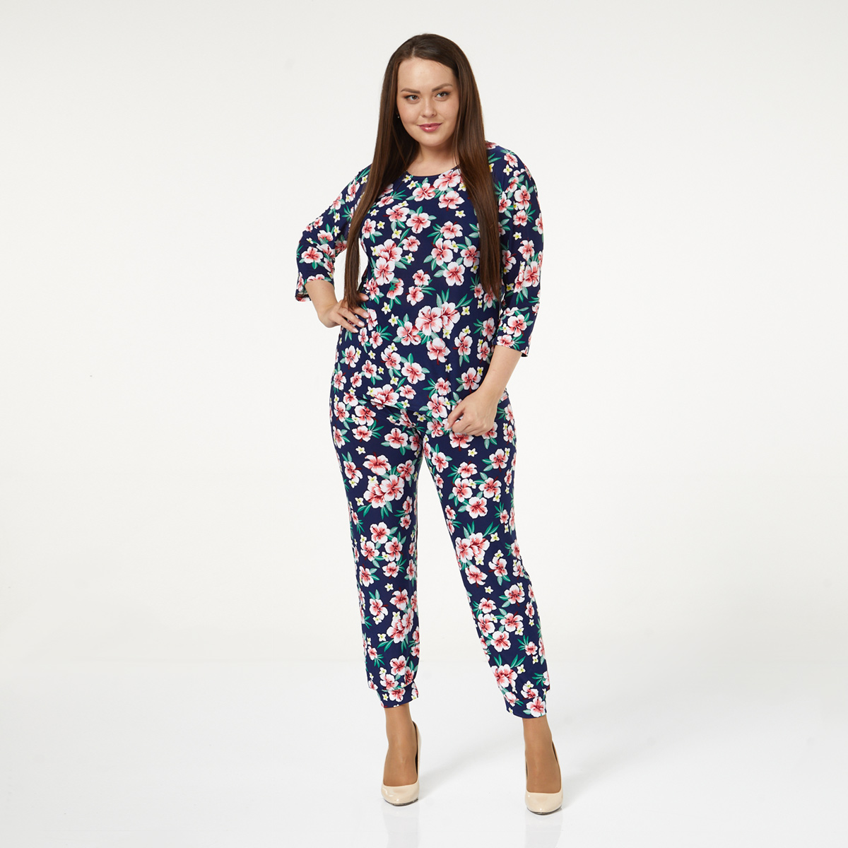 ст. цена1400руб.! Костюм, трикотаж, блуза, брюки, персиковый