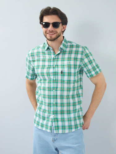 Рубашка мужская арт. 07151 зеленый-белый