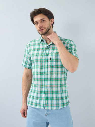Рубашка мужская арт. 07151 зеленый-белый