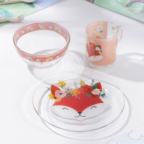 Набор детской посуды Доляна «Лисёнок», 3 предмета: миска 450 мл, тарелка d=20 см, кружка 200 мл