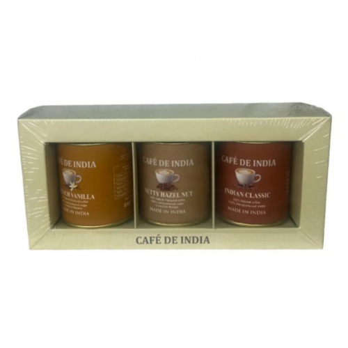 BHARAT BAZAR Natural Instant Flavoured coffee 3 in 1 Gift pack Набор натурального кофе в подарочной упаковке с ароматом Французской  ванили,Фундка и Классическим вкусом 150г
