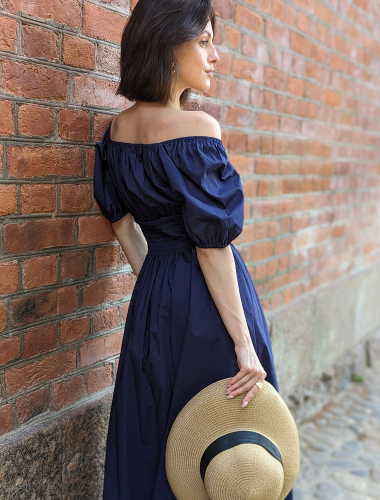 Ст.цена 2590р Платье из премиального хлопка-вуали с подкладкой юбки D22.524 темно-синий