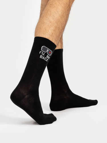 Высокие мужские носки черного цвета с надписью 