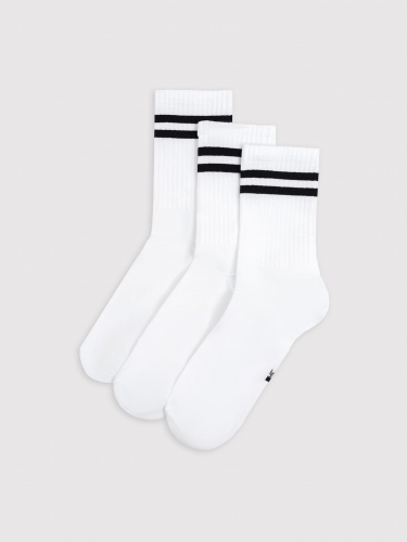 Мультипак мужских высоких носков (3 пары) белого цвета с черными полосками