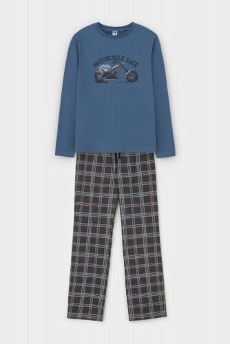 Crockid Пижама КБ 2832 синяя волна, текстильная клетка Crockid