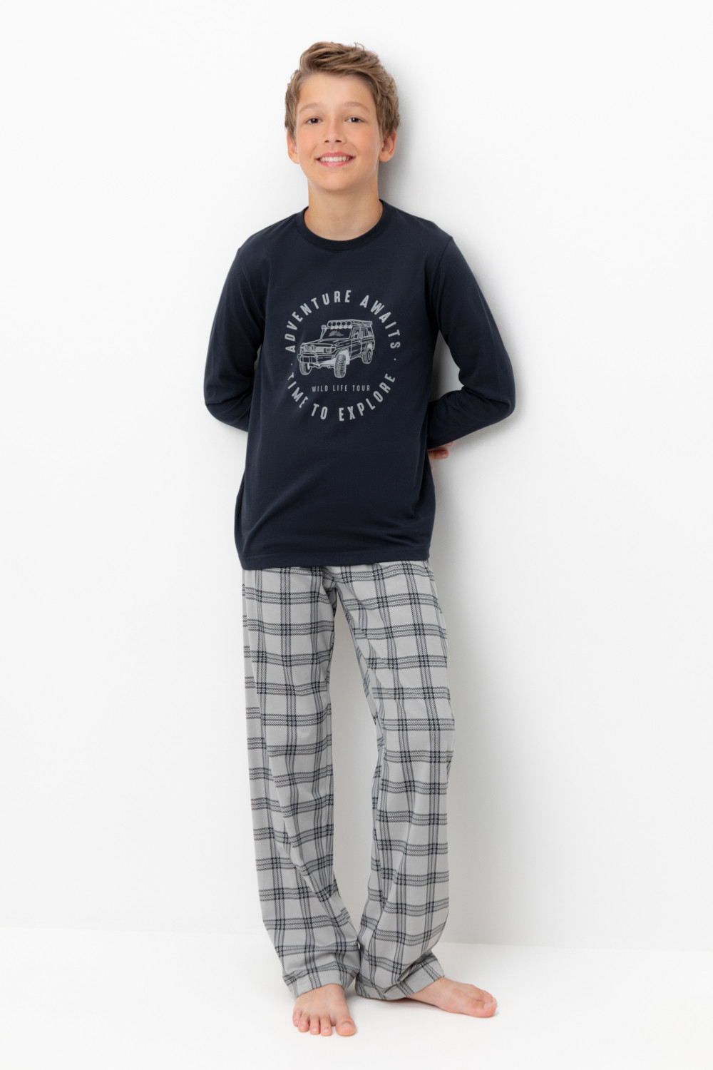 Crockid Пижама КБ 2832 индиго, клетка Crockid