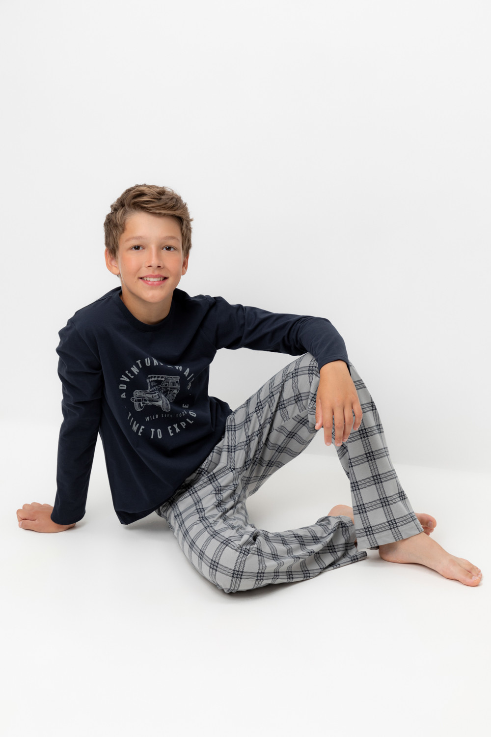 Crockid Пижама КБ 2832 индиго, клетка Crockid