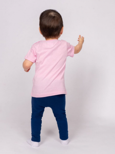 41136 Комплект для девочки (футболка+лосины) нежно-розовый/т.синий