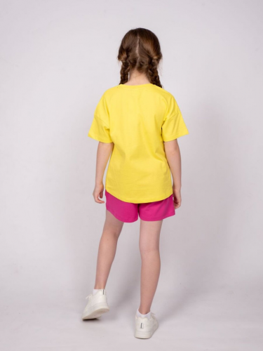 41138 Комплект для девочки (футболка+шорты) желтый/фуксия
