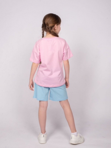41138 Комплект для девочки (футболка+шорты) нежно-розовый/нежно-голубой