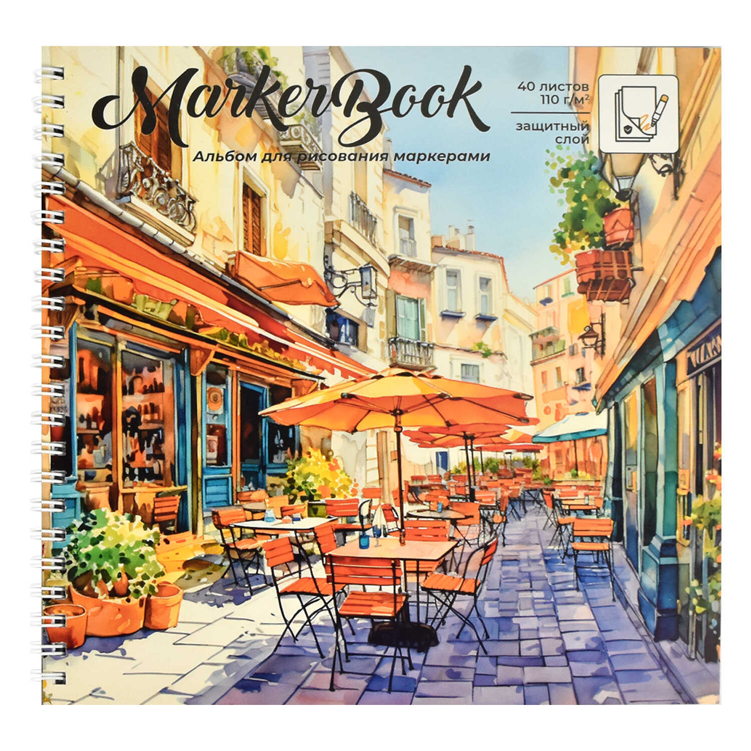 Альбом для рисования маркерами 40 л, гребень, белая маркерная бумага,