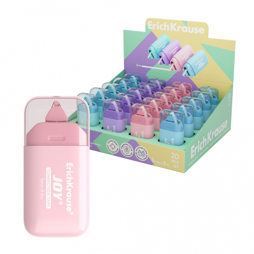 Корректирующая лента ErichKrause JOY® Pastel, 5мм х 6м, ассорти (в дисплее по 20 шт.)