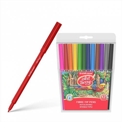 Фломастеры ArtBerry® Super Washable 12 цветов (в футляре с европодвесом 12 шт)