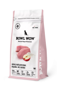 BOWL WOW Корм сухой для собак средних пород с индейкой, рисом и добавлением яблока, 10 кг