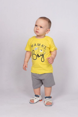 Комплект для мальчика (футболка+шорты) 42107 (М) - желтый-серый (Нл)