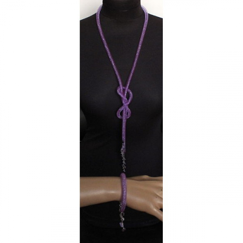 Комплект: бусы и браслет из чароита и стекляных бусин в сетке, цвет фиолетовый