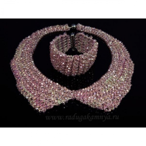 Колье-воротник и браслет из циркона плетение цвет розовый, 45см, 18,5см