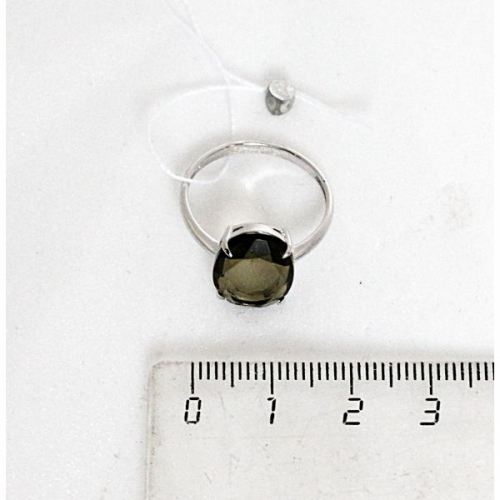 C925 Кольцо с фианитом дымчатым (под раухтопаз), 2,02 г, родиум, овал 14х10мм р-р 19