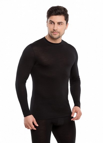   Wool+Silk Футболка мужская с длинным рукавом, цвет черный