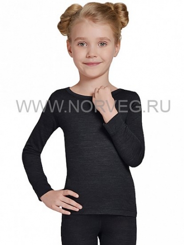 Wool+Silk Футболка  для девочек с длинным рукавом, цвет черный